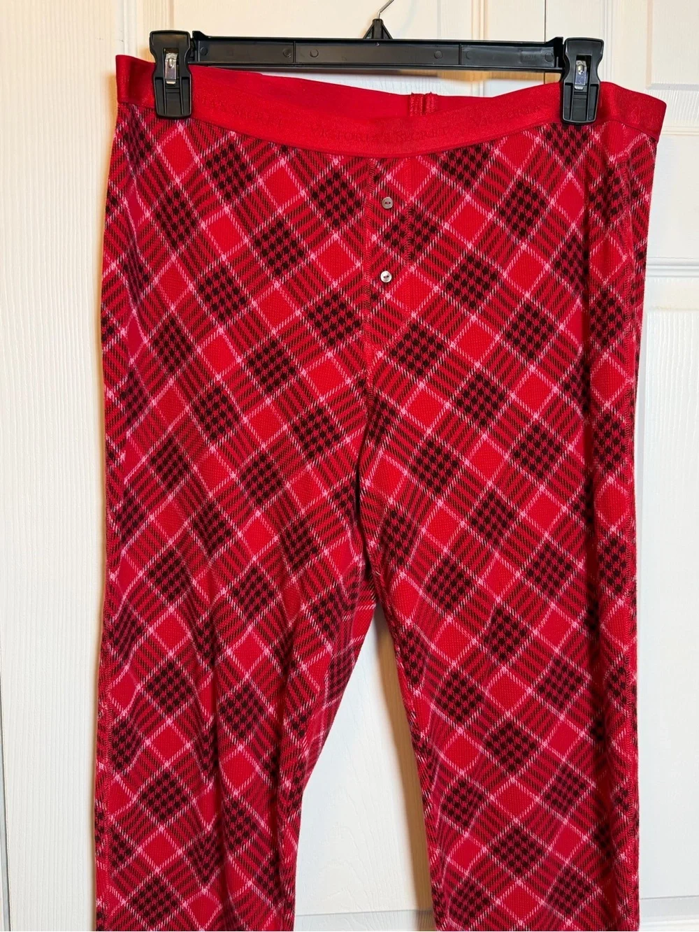 Victoria’s Secret Red Plaid Thermal Pajama Set XL Long Christmas Sleepwear